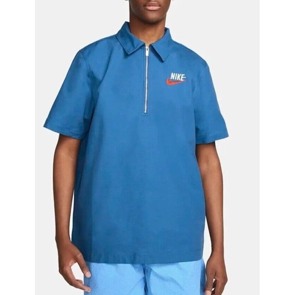 Nike Collared‎ Shirt Oversized Marina Blue DM5284-407 Half Zip Retro Size Large